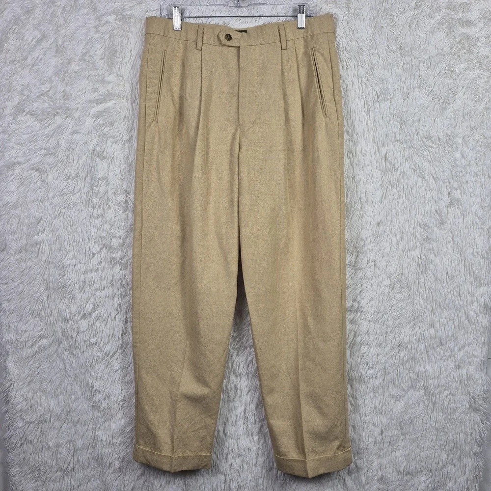 Dockers Class A Pants Mens 38x32 (Fits 34x30)‎ Tan Cotton Linen Old Money Resort
